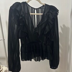 Express Black Ruffled Sheer Blouse